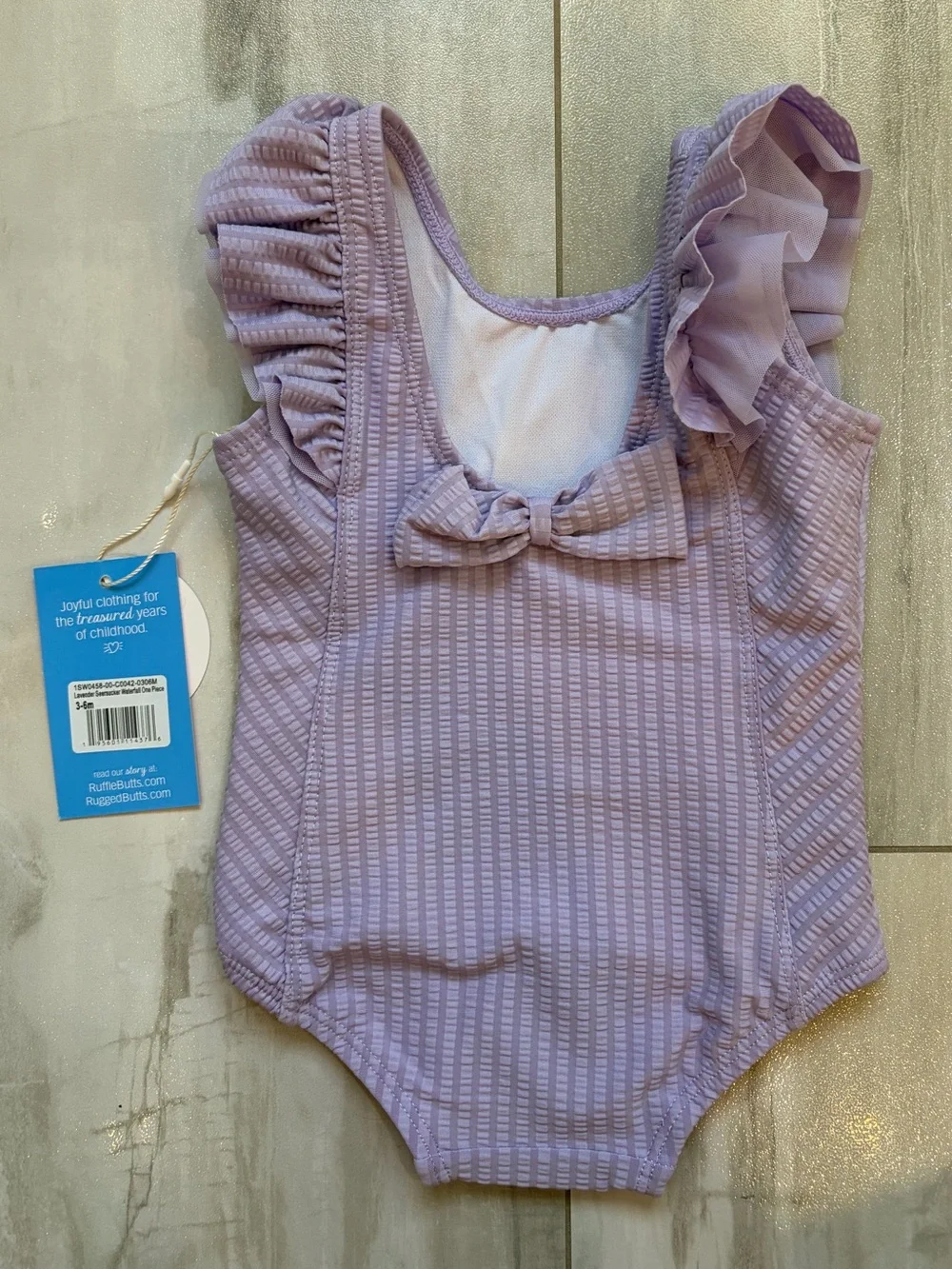 NWT RuffleButts Lavender Purple Textured Seersucker One-Piece Swimsuit Girl 3-6M